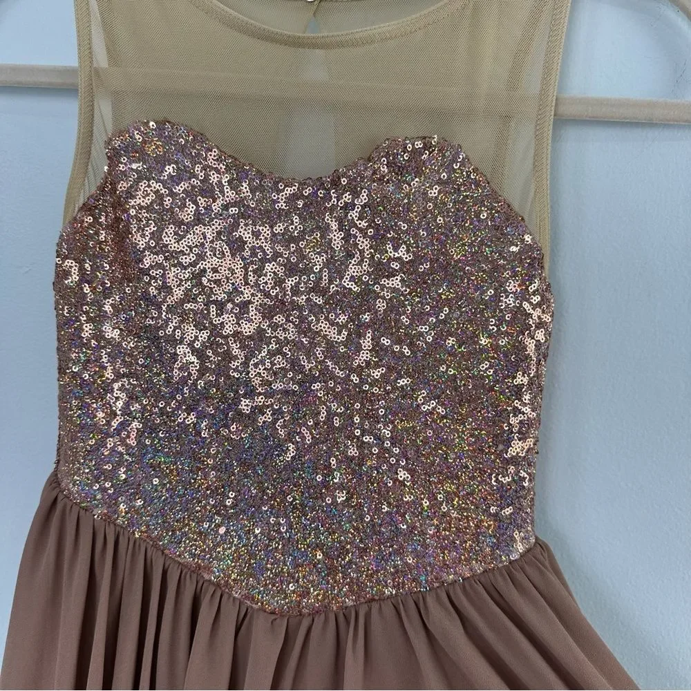 Weissman Large Child Taupe & Nude Dance Costume Dress With Sequin Bodice